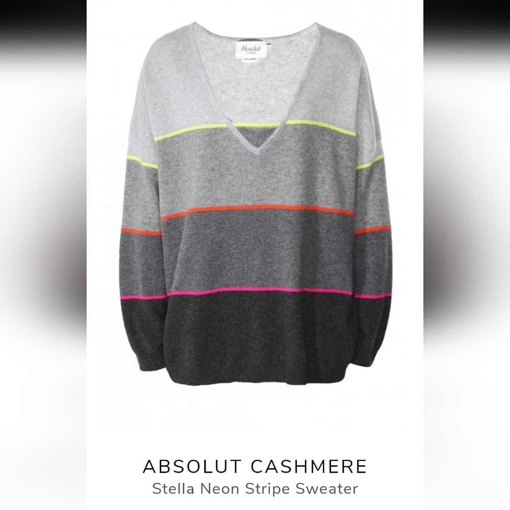 ABSOLUT CASHMERE Neon Stripe Sweater V Neck sz. XS